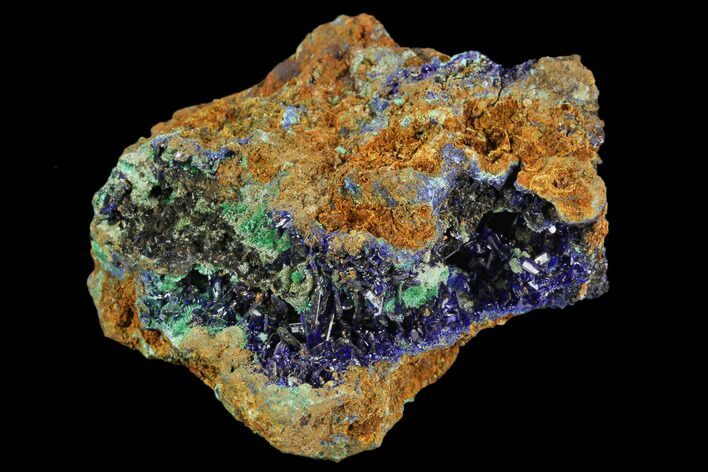 Sparkling Azurite Crystals With Malachite - Mexico #126992